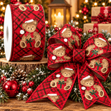C&S Ribbons Christmas Christmas Teddy Bear Plaid Ribbon - 2.5" x 10 Yds - Wired Christmas Ribbon Christmas Teddy Bear Plaid Ribbon - 2.5" x 10 Yds - Wired Christmas Ribbon