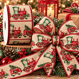 C&S Ribbons Christmas Christmas Train Burlap Ribbon - 2.5" x 10 Yds - Wired Christmas Ribbon Christmas Train Burlap Ribbon - 2.5" x 10 Yds - Wired Christmas Ribbon