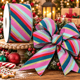 C&S Ribbons Christmas Colorful Christmas Stripes - 2.5" x 10 Yds - Wired Christmas Ribbon Colorful Christmas Stripes - 2.5" x 10 Yds - Wired Christmas Ribbon