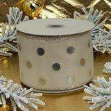 C&S Ribbons Christmas Cream Satin Ribbon with Gold Dots - 2.5" x 10 yds - Christmas Ribbon for Wreaths & Bows Cream Satin Ribbon with Gold Dots - 2.5" x 10 yds - Christmas Ribbon for Wreaths & Bows
