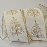 C&S Ribbons Christmas Gold Glitter Christmas Tree Wired Ribbon – 2.5" x 10 Yds - Cream Linen Ribbon Gold Glitter Christmas Tree Wired Ribbon – 2.5" x 10 Yds - Cream Linen Ribbon