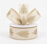 C&S Ribbons Christmas Gold Glitter Christmas Tree Wired Ribbon – 2.5" x 10 Yds - Cream Linen Ribbon Gold Glitter Christmas Tree Wired Ribbon – 2.5" x 10 Yds - Cream Linen Ribbon