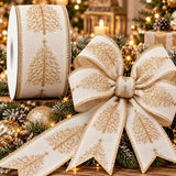 C&S Ribbons Christmas Gold Glitter Christmas Tree Wired Ribbon – 2.5" x 10 Yds - Cream Linen Ribbon Gold Glitter Christmas Tree Wired Ribbon – 2.5" x 10 Yds - Cream Linen Ribbon