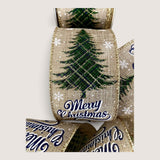 C&S Ribbons Christmas Green & Gold Glitter Plaid Christmas Trees on Natural Canvas - 2.5" x 10 yds - Wired Christmas Ribbon Green & Gold Glitter Plaid Christmas Trees on Natural Canvas - 2.5" x 10 yds - Wired Christmas Ribbon
