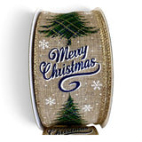 C&S Ribbons Christmas Green & Gold Glitter Plaid Christmas Trees on Natural Canvas - 2.5" x 10 yds - Wired Christmas Ribbon Green & Gold Glitter Plaid Christmas Trees on Natural Canvas - 2.5" x 10 yds - Wired Christmas Ribbon
