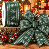 C&S Ribbons Christmas Green Snowflake Ribbon - Nordic Fair Isle Christmas Ribbon - 2.5" x 10 Yds - Wired Christmas Ribbon Green Snowflake Ribbon - Nordic Fair Isle Christmas Ribbon - 2.5" x 10 Yds - Wired Christmas Ribbon