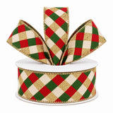 C&S Ribbons Christmas Red Green Gold Diamond Christmas Ribbon - 1.5" x 10 yds - Ribbon for Wreaths & Bows Red Green Gold Diamond Christmas Ribbon - 1.5" x 10 yds - Ribbon for Wreaths & Bows
