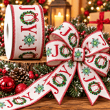 C&S Ribbons Christmas Red Green JOY Wreath Ribbon - 2.5" x 10 Yds - Wired Christmas Ribbon Red Green JOY Wreath Ribbon - 2.5" x 10 Yds - Wired Christmas Ribbon