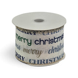 C&S Ribbons Christmas Winter Ribbon 2.5" x 10 yds Cream Linen Ribbon with Gold, Green & Blue "Merry Christmas" Greetings, Wired Christmas Ribbon 2.5" x 10 yds Cream Linen Ribbon with Gold, Green & Blue "Merry Christmas" Greetings, Wired Christmas Ribbon