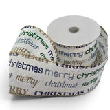 C&S Ribbons Christmas Winter Ribbon 2.5" x 10 yds Cream Linen Ribbon with Gold, Green & Blue "Merry Christmas" Greetings, Wired Christmas Ribbon 2.5" x 10 yds Cream Linen Ribbon with Gold, Green & Blue "Merry Christmas" Greetings, Wired Christmas Ribbon