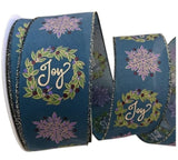 C&S Ribbons Christmas Winter Ribbon Joy Wreath Christmas Ribbon – 2.5" x 10 yds - Purple Snowflakes on Blue Satin Joy Wreath Christmas Ribbon – 2.5" x 10 yds - Purple Snowflakes on Blue Satin