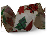 C&S Ribbons Christmas Winter Ribbon Plaid Christmas Trees on 2.5" x 10 yds Natural Ribbon - Wired Christmas Ribbon Plaid Christmas Trees on 2.5" x 10 yds Natural Ribbon - Wired Christmas Ribbon