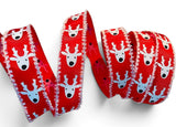 C&S Ribbons Christmas Words Red Satin Ribbon with White Reindeer, 1.5" x 10 yds - Wired Christmas Ribbon Red Satin Ribbon with White Reindeer, 1.5" x 10 yds - Wired Christmas Ribbon