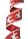 C&S Ribbons Christmas Words Red Satin Ribbon with White Reindeer, 1.5" x 10 yds - Wired Christmas Ribbon Red Satin Ribbon with White Reindeer, 1.5" x 10 yds - Wired Christmas Ribbon