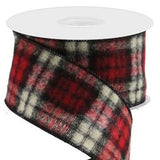CBI Christmas 2.5" Plaid Fuzzy Christmas Ribbon - Red, Cream & Black Fuzzy Ribbon - 10 yards