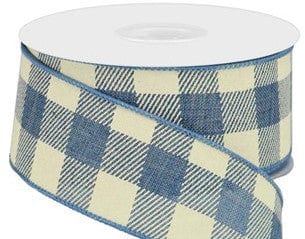 Blue Faded Ribbon 10 Yards Wired Buffalo Check | Perpetual Ribbons