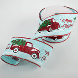 Expressions / RG Ribbon Christmas 2.5" x 10 Yds Ice Blue Ribbon with Farm Truck - Wired Christmas Ribbon 2.5" x 10 Yds Ice Blue Ribbon with Farm Truck - Wired Christmas Ribbon