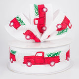 Expressions / RG Ribbon Christmas 2.5" x 100 ft Vintage Truck Carrying Tree on White Canvas, Wired Christmas Ribbon 2.5" x 100 ft Vintage Truck Carrying Tree on White Canvas, Wired Christmas Ribbon