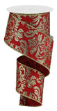 Expressions / RG Ribbon Christmas Glitter Red Damask & Gold Glitter Ribbon with Gold Fused Back - 2.5" x 10 Yards - Wired Christmas Ribbon Red Damask & Gold Glitter Ribbon with Gold Fused Back - 2.5" x 10 Yards - Wired Christmas Ribbon