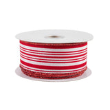 Expressions / RG Ribbon Christmas Red & White Glitter Striped Ticking Ribbon - 1.5" x 10 yards - Wired Christmas Ribbon Red & White Glitter Striped Ticking Ribbon - 1.5" x 10 yards - Wired Christmas Ribbon