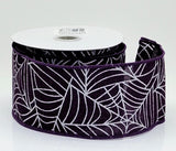 Expressions / RG Ribbon Ribbons & Trim 2.5" x 10yd Purple Ribbon with Silver Spiderwebs, Halloween Ribbon 2.5" x 10yd Purple Ribbon with Silver Spiderwebs, Halloween Ribbon