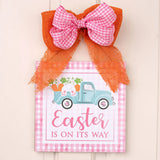 Expressions / RG Ribbon Signs "EASTER IS ON ITS WAY" Sign - 10" Pink and White Gingham MDF Signs "EASTER IS ON ITS WAY" Sign - 10" Pink and White Gingham MDF Signs