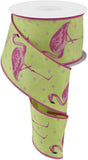 Expressions / RG Ribbon Summer 2.5" x 10 yds Lime Green Wired Ribbon w/Pink Flamingos 2.5" x 10 yds Lime Green Wired Ribbon w/Pink Flamingos