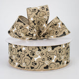 Jascotina Animals 2.5 1.5" or 2.5" x 50 Yds Puppy Paws, Hearts & Bones on Natural Canvas Ribbon