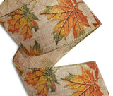 Jascotina Autumn 2.5 x 10 yds Glittered Fall Leaves Ribbon, Wired Autumn / Fall Ribbon 2.5 x 10 yds Glittered Fall Leaves Ribbon, Wired Autumn / Fall Ribbon