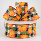 Jascotina Autumn 2.5" x 10 yds Pumpkin Patch on Black & White Buffalo Check Ribbon 2.5" x 10 yds Pumpkin Patch on Black & White Buffalo Check Ribbon