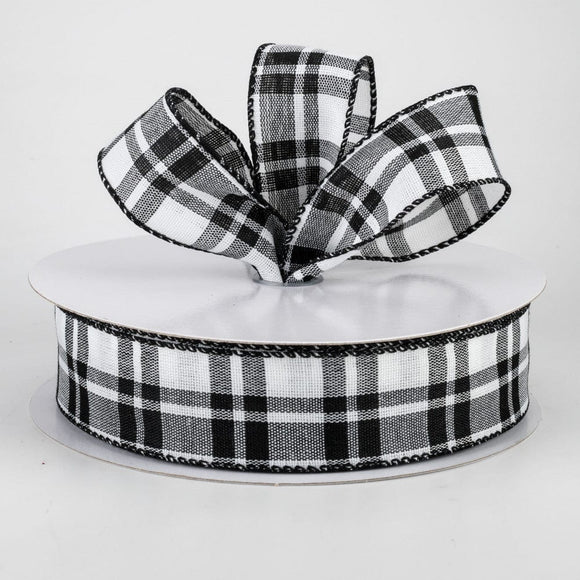 10 yards Woven Gingham Black White Wired Ribbon - Package Perfect Bows