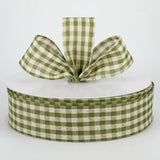 Jascotina Checks 1.5" 1.5" or 2.5" x 10 yds Moss and Natural  Primitive Gingham Ribbon 1.5" or 2.5" x 10 yds Moss and Natural  Primitive Gingham Ribbon