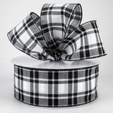Jascotina Checks 2.5 1.5 or 2.5 inch Black & White Woven Plaid Ribbon - Wired Josh Plaid Ribbon - 50 Yards