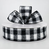 Jascotina Checks 2.5" x 10 yds Black & White Fuzzy Buffalo Check Ribbon, Wired Christmas Ribbon 10 Yards Wired Check Ribbon | Perpetual Ribbons