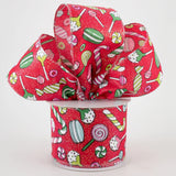Jascotina Christmas Candy 2.5" Red Satin Glitter Ribbon with Colorful Christmas Treats - 10 Yards 2.5" Red Satin Glitter Ribbon with Colorful Christmas Treats - 10 Yards