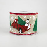 Jascotina Christmas Characters 2.5" x 10 Yds Vintage Truck with Snowman, Wired Christmas Ribbon