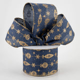 Jascotina Christmas Winter Ribbon 2.5 inch Gold Vintage Christmas Ornaments on Navy Blue Canvas Ribbon - 10 Yards 2.5 inch Gold Vintage Christmas Ornaments on Navy Blue Canvas Ribbon - 10 Yards