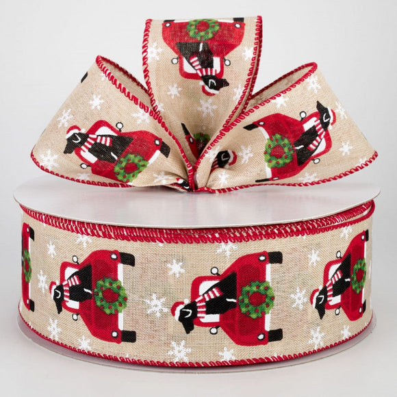 2.5 inch Wired Christmas Ribbon - Red & Black Buffalo Check Ice Skates with  Candy on Light Natural Canvas Ribbon - 50 Yards