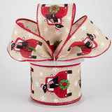 Jascotina Christmas Winter Ribbon Black Lab in the back of a  Christmas Truck on 2.5" Light Natural Canvas - Wired Christmas Ribbon - 10 Yards