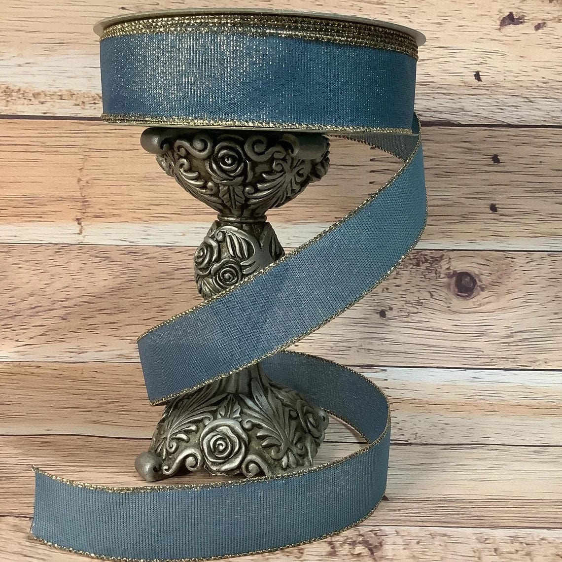 Blue Faded Ribbon 1.5 x 10 yds Shimmery Faded Denim Christmas Ribbon, Wired Christmas Ri ...