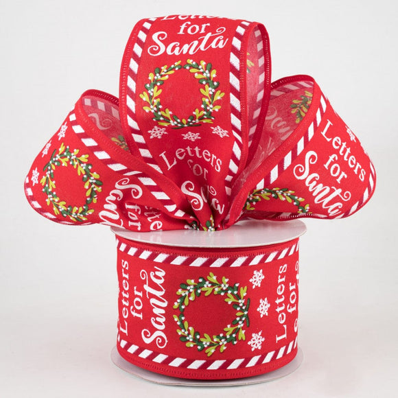 Jascotina Christmas Words 2.5 inch Red Linen Ribbon Saying Letters for Santa - 10 Yards