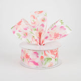 Jascotina Floral 1.5 1.5" or 2.5" x 10 Yds Pink Watercolor Roses on Blush Satin - Mothers Day Ribbon 1.5" or 2.5" x 10 Yds Pink Watercolor Roses on Blush Satin - Mothers Day Ribbon