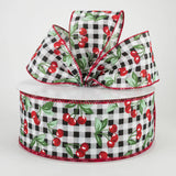 Jascotina Food 2.5" 1.5" or 2.5" x 50 Yards Red Cherries on Black & White Gingham Ribbon 1.5" or 2.5" x 50 Yards Red Cherries on Black & White Gingham Ribbon
