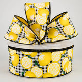 Jascotina Food 2.5" x 50 yards Wired Black & White Gingham Ribbon with Lemons 2.5" x 50 yards Wired Black & White Gingham Ribbon with Lemons