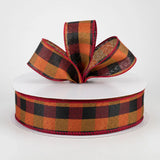 Jascotina Halloween 1.5" 1.5" or 2.5" Orange, Red & Black Buffalo Check Ribbon - Wired Halloween Ribbon - 50 yards 1.5" or 2.5" Orange, Red & Black Buffalo Check Ribbon - Wired Halloween Ribbon - 50 yards