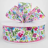 Jascotina Ribbons & Trim 2.5" Watercolor Flowers on White Linen Wired Ribbon - 10 Yards 2.5" Watercolor Flowers on White Linen Wired Ribbon - 10 Yards