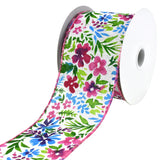 Jascotina Ribbons & Trim 2.5" Watercolor Flowers on White Linen Wired Ribbon - 10 Yards 2.5" Watercolor Flowers on White Linen Wired Ribbon - 10 Yards