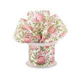 Jascotina Ribbons & Trim 2.5" x 10 yds Ivory Ribbon with Blush Peonies & White Cotton Bolls - Wired Mothers Day Ribbon for Wreaths 2.5" x 10 yds Ivory Ribbon with Blush Peonies & White Cotton Bolls - Wired Mothers Day Ribbon for Wreaths