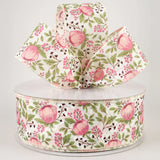 Jascotina Ribbons & Trim 2.5" x 10 yds Ivory Ribbon with Blush Peonies & White Cotton Bolls - Wired Mothers Day Ribbon for Wreaths 2.5" x 10 yds Ivory Ribbon with Blush Peonies & White Cotton Bolls - Wired Mothers Day Ribbon for Wreaths