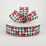 Jascotina Spring 1.5" 1.5" & 2.5" x 10 Yards Red Cherries on Black & White Gingham Ribbon 1.5" & 2.5" x 10 Yards Red Cherries on Black & White Gingham Ribbon